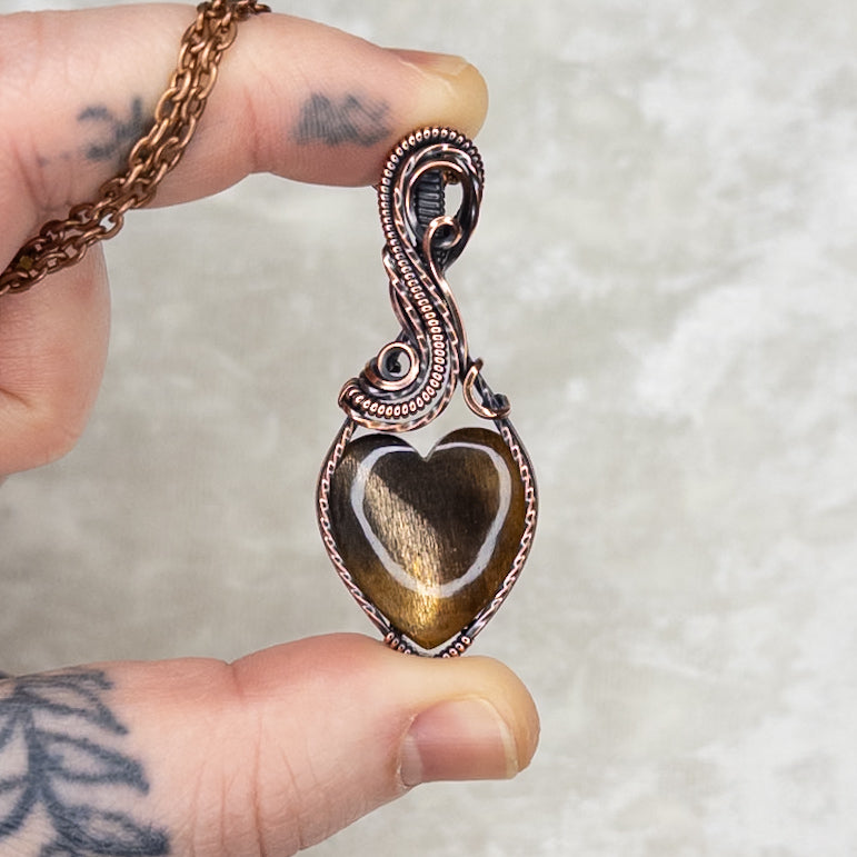 Meteor Shower Sunstone Heart Antiqued Copper Pendant