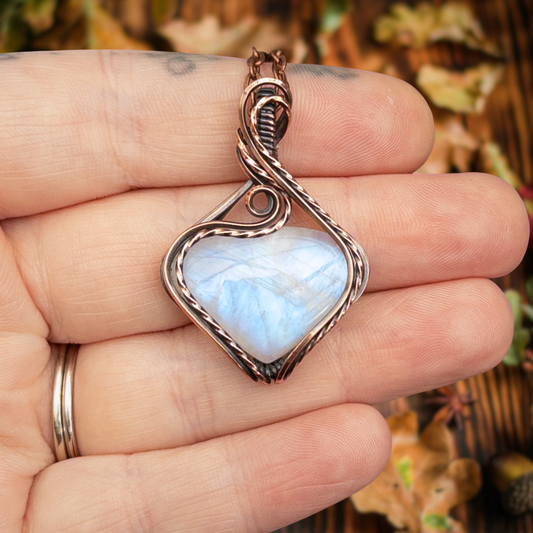 Icy Blue Moonstone Antiqued Copper Pendant