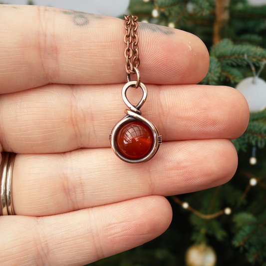 Simple Carnelian Drop Antiqued Copper Pendant