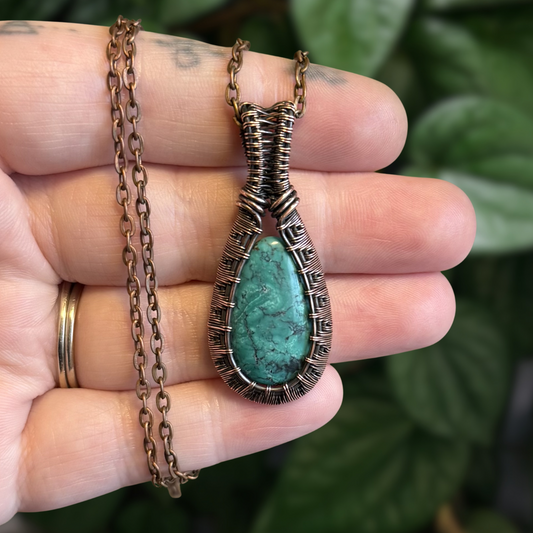 Turquoise Woven Copper Pendant