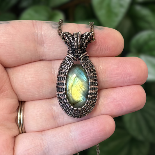 Labradorite Woven Copper Pendant