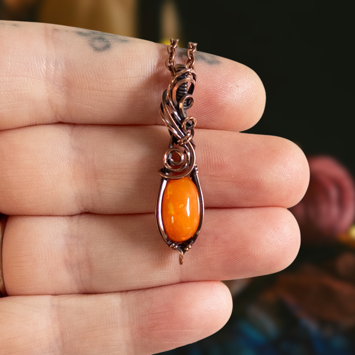 3.95 ct. Orange Ethiopian Opal Pendant - Antiqued Copper