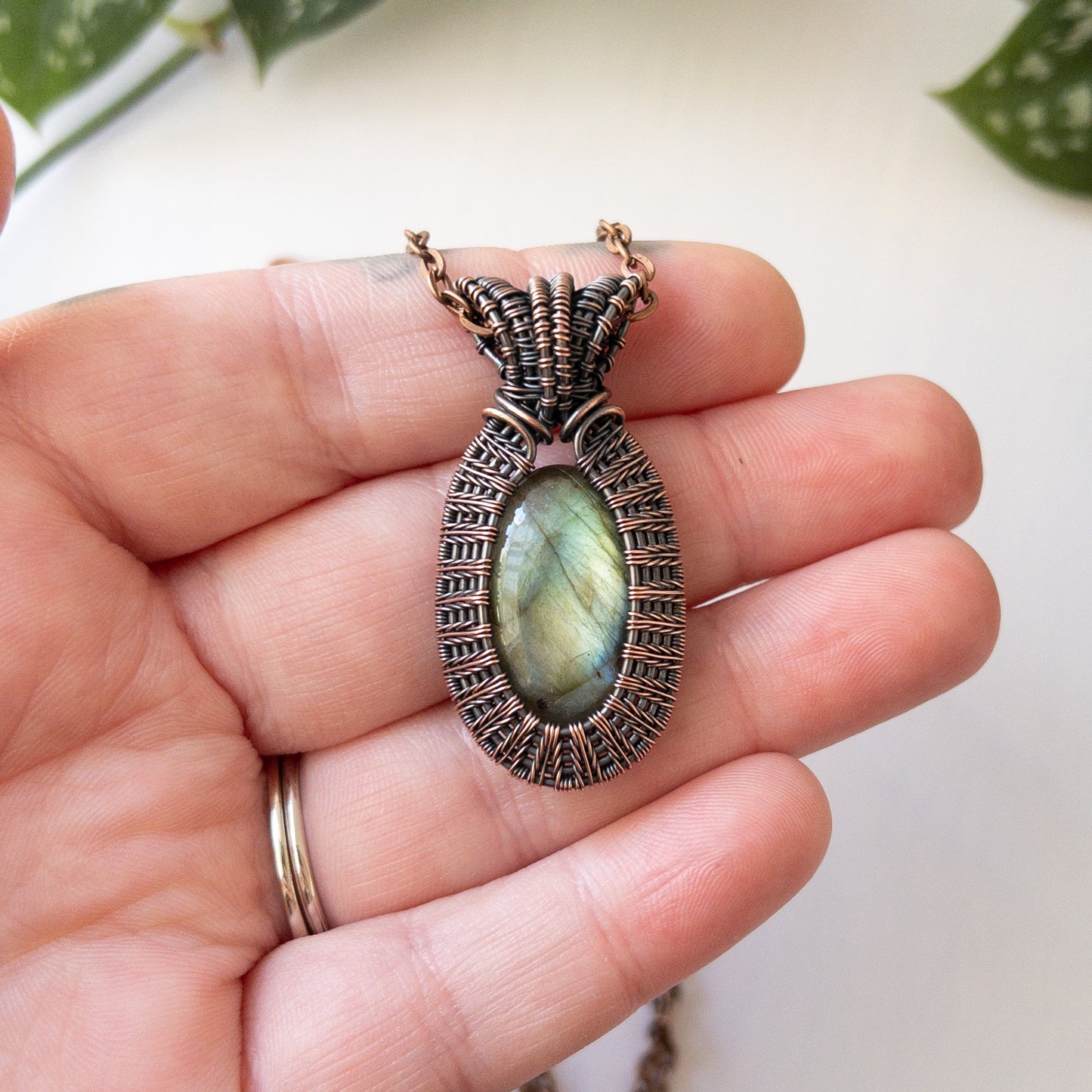 Labradorite Woven Copper Pendant