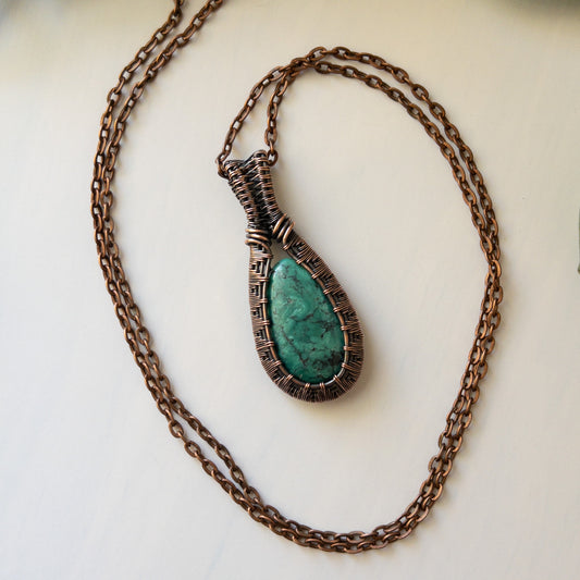 Turquoise Woven Copper Pendant