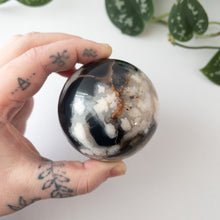 Load image into Gallery viewer, Dyed Black Flower Agate Sphere (2.54 in.)
