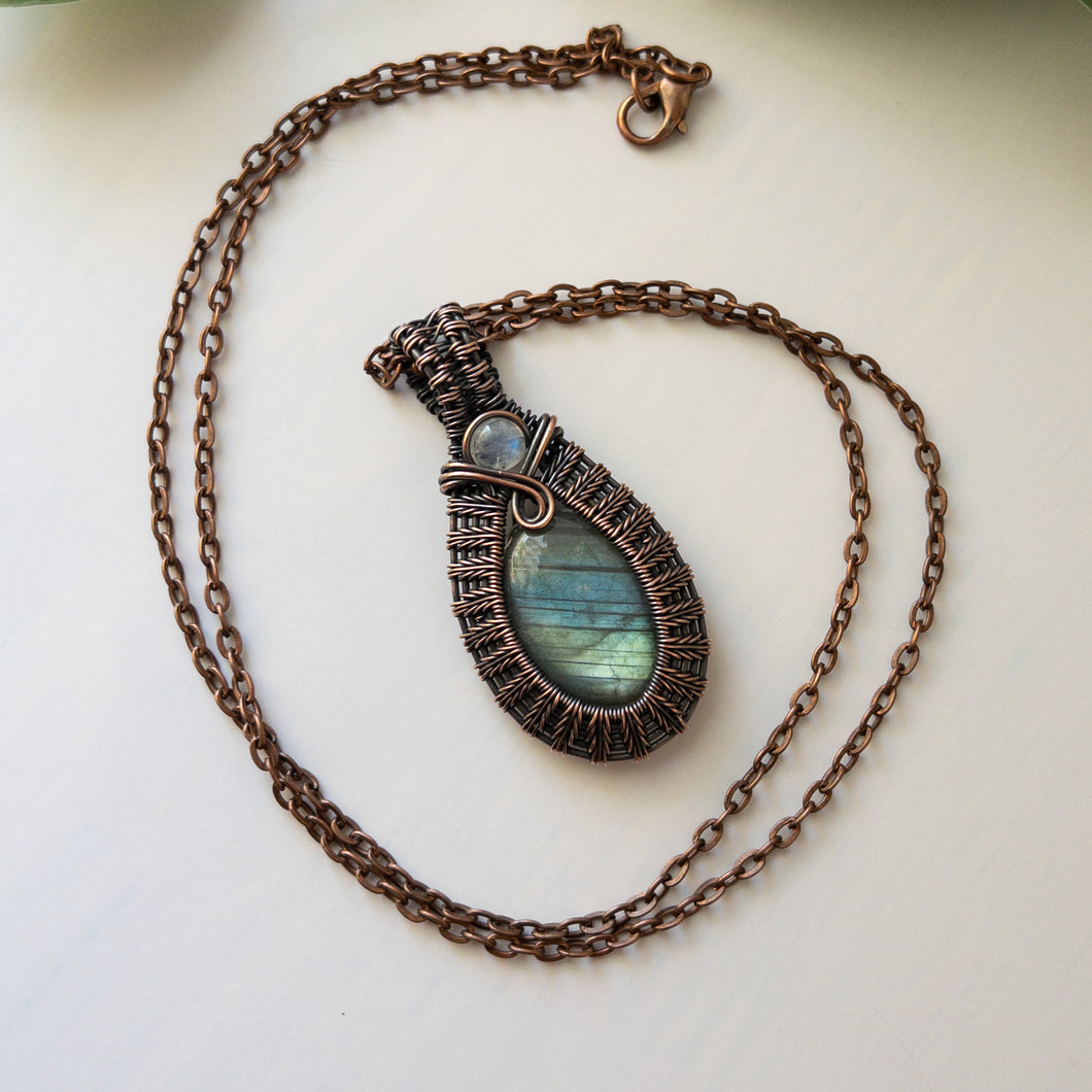 Labradorite & Moonstone Copper Pendant