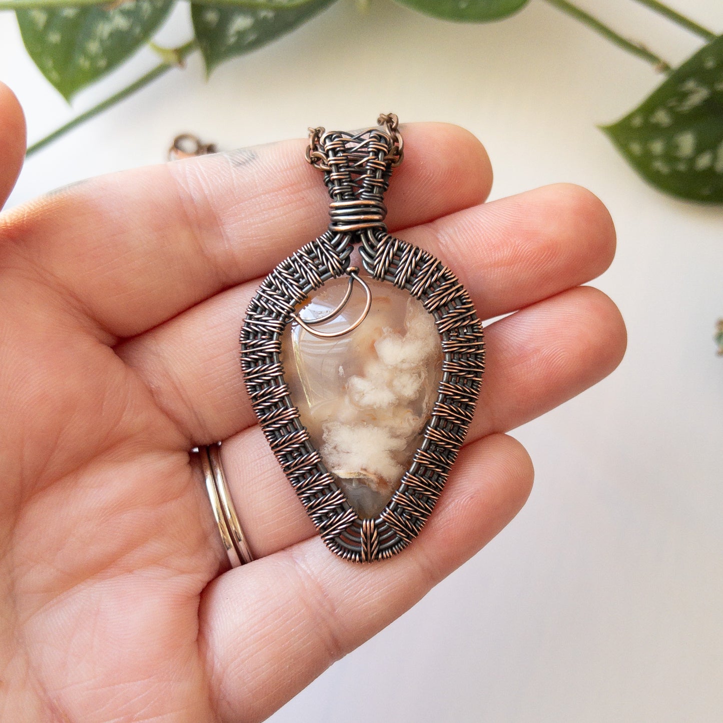 Flower Agate Copper Pendant