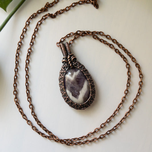 Chevron Amethyst Woven Copper Pendant