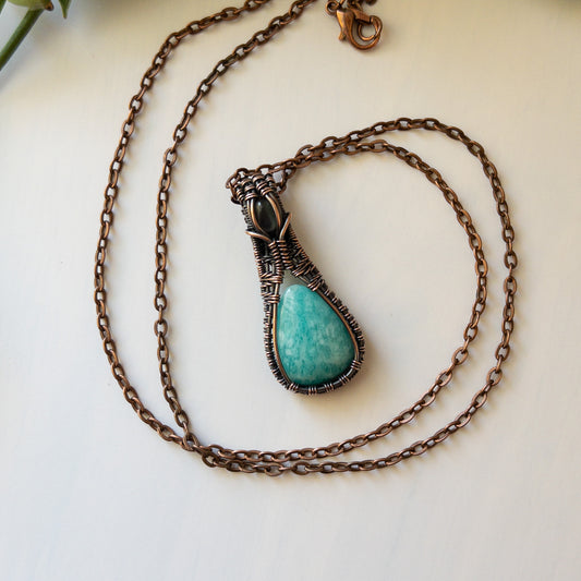 Amazonite & Labradorite Copper Pendant