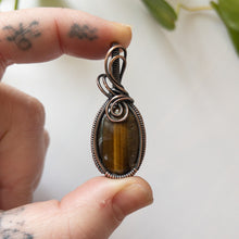 Load image into Gallery viewer, Tiger’s Eye Antiqued Copper Pendant
