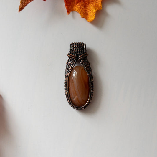 Carnelian Antiqued Copper Weave Pendant