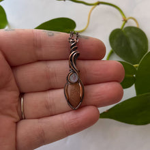 Load image into Gallery viewer, Moonstone &amp; Sunstone Antiqued Copper Wrapped Pendant
