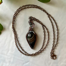 Load image into Gallery viewer, Black Agate Antiqued Copper Wrapped Pendant With Chain
