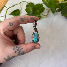 Load image into Gallery viewer, Turquoise Wrapped Antiqued Copper Pendant
