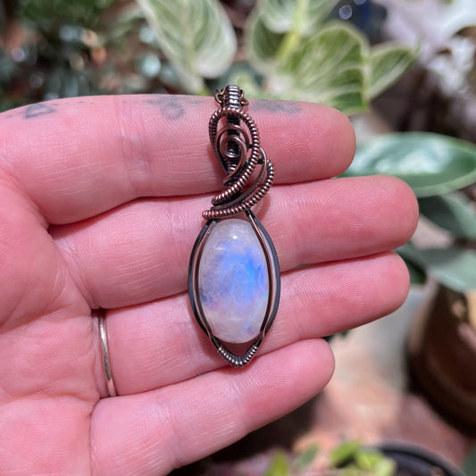 Moonstone Wrapped Antiqued Copper Pendant