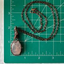 Load image into Gallery viewer, Rose Quartz Antiqued Copper Wrapped Pendant With Chain
