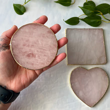 Load image into Gallery viewer, Rose Quartz Coaster With Faux Gold Edge
