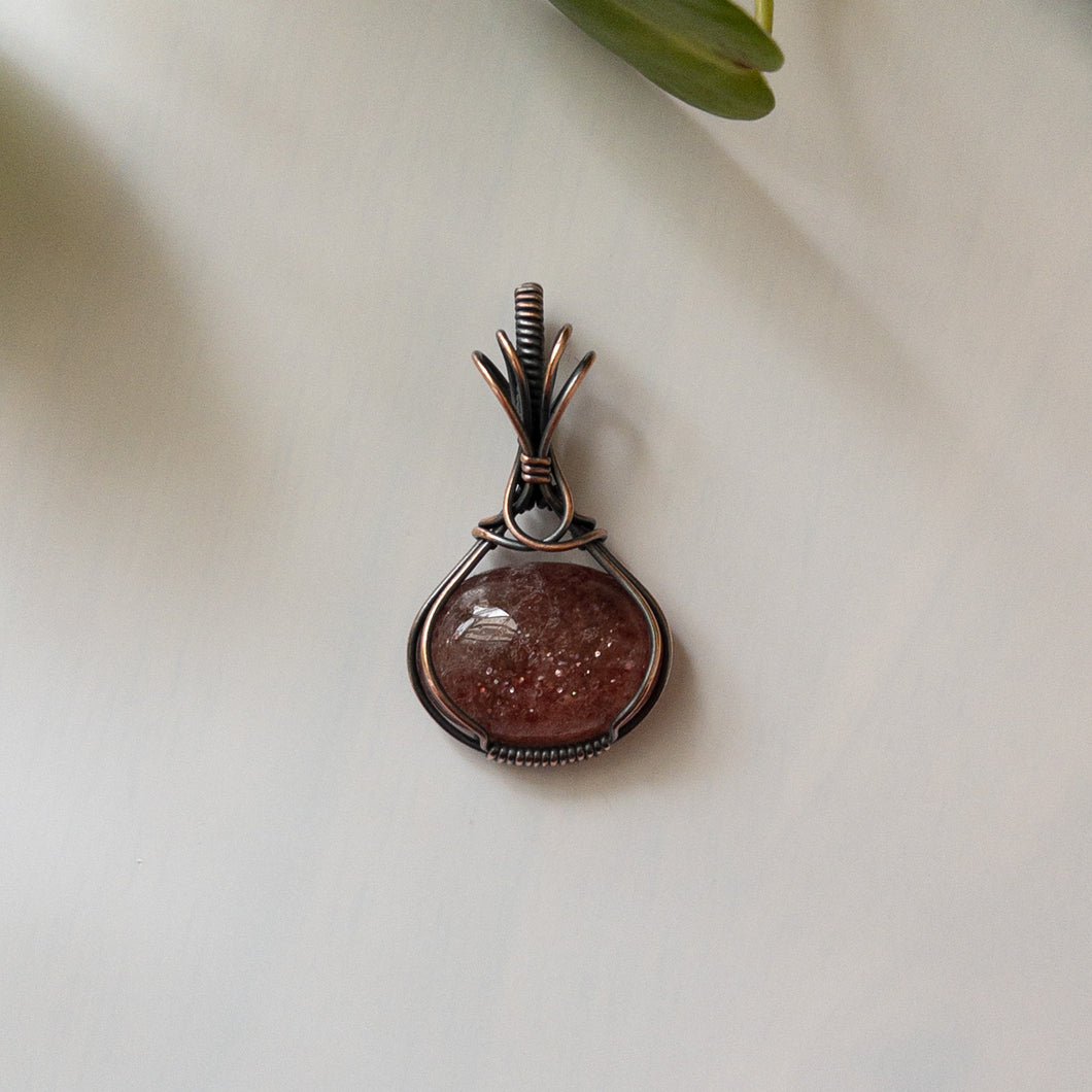 Strawberry Quartz Antiqued Copper Pendant