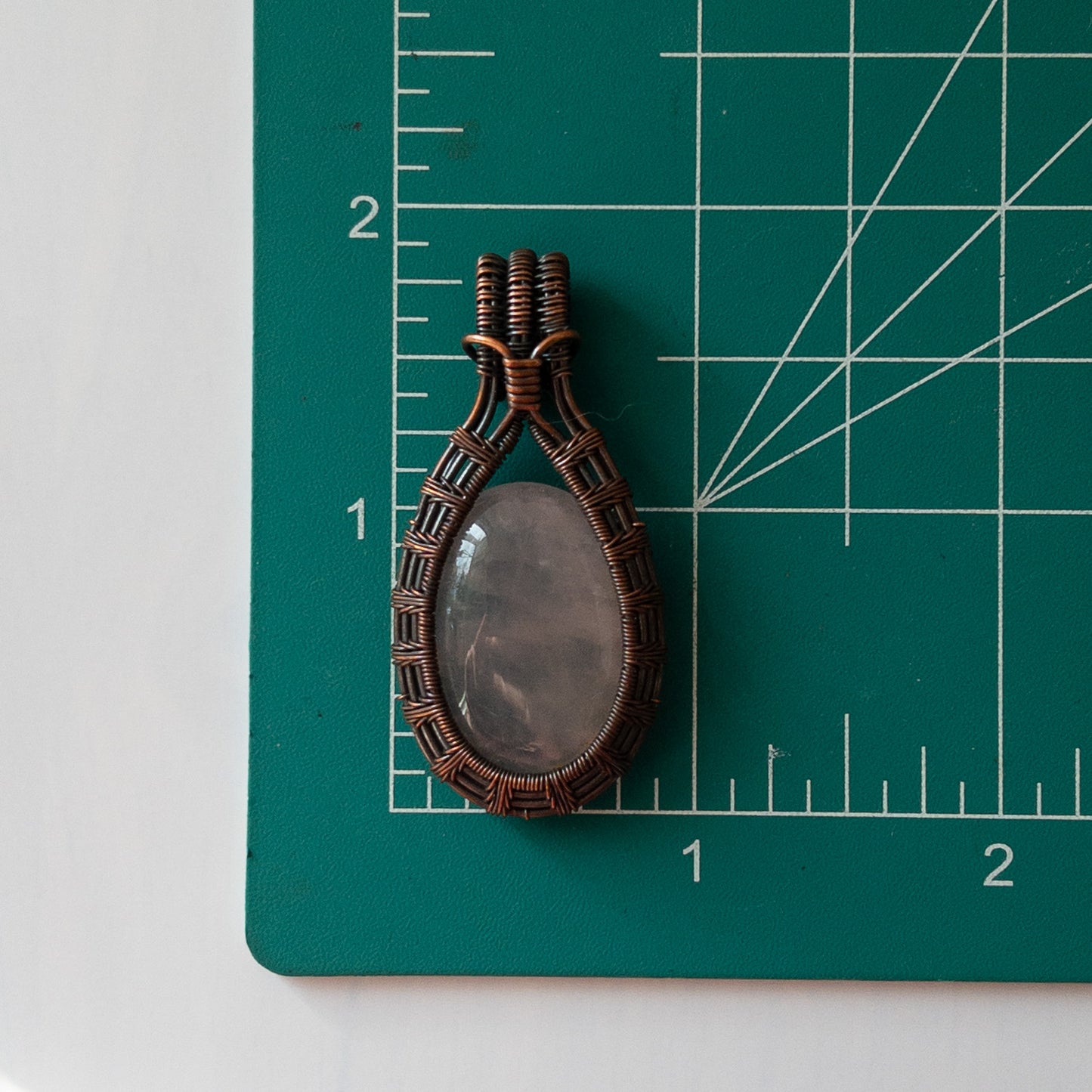 Rose Quartz Antiqued Copper Weave Pendant