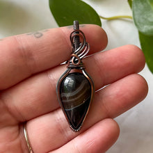 Load image into Gallery viewer, Black Agate Antiqued Copper Wrapped Pendant With Chain
