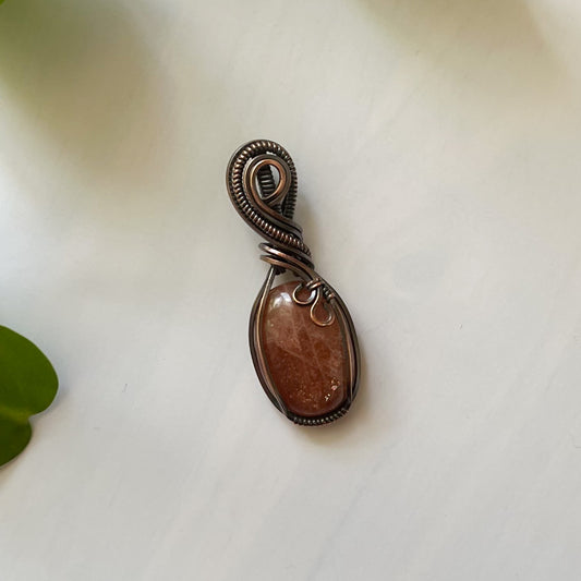 Sunstone Copper Wrapped Pendant