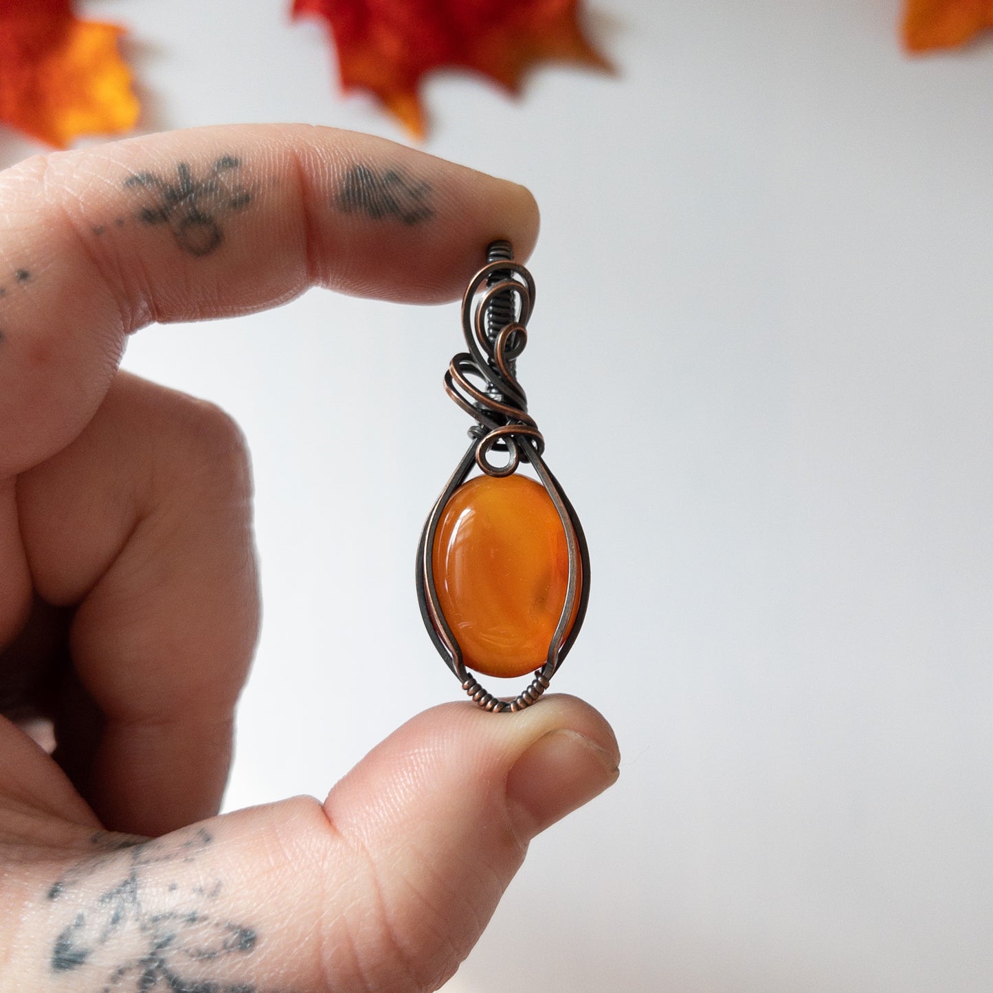 Carnelian Antiqued Copper Pendant