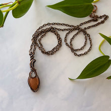 Load image into Gallery viewer, Moonstone &amp; Sunstone Antiqued Copper Wrapped Pendant
