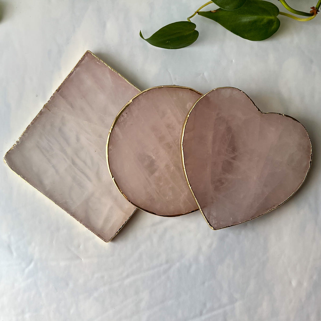 Rose Quartz Coaster With Faux Gold Edge