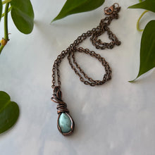 Load image into Gallery viewer, Tiny Larimar Teardrop &amp; Antiqued Copper Wrapped Pendant
