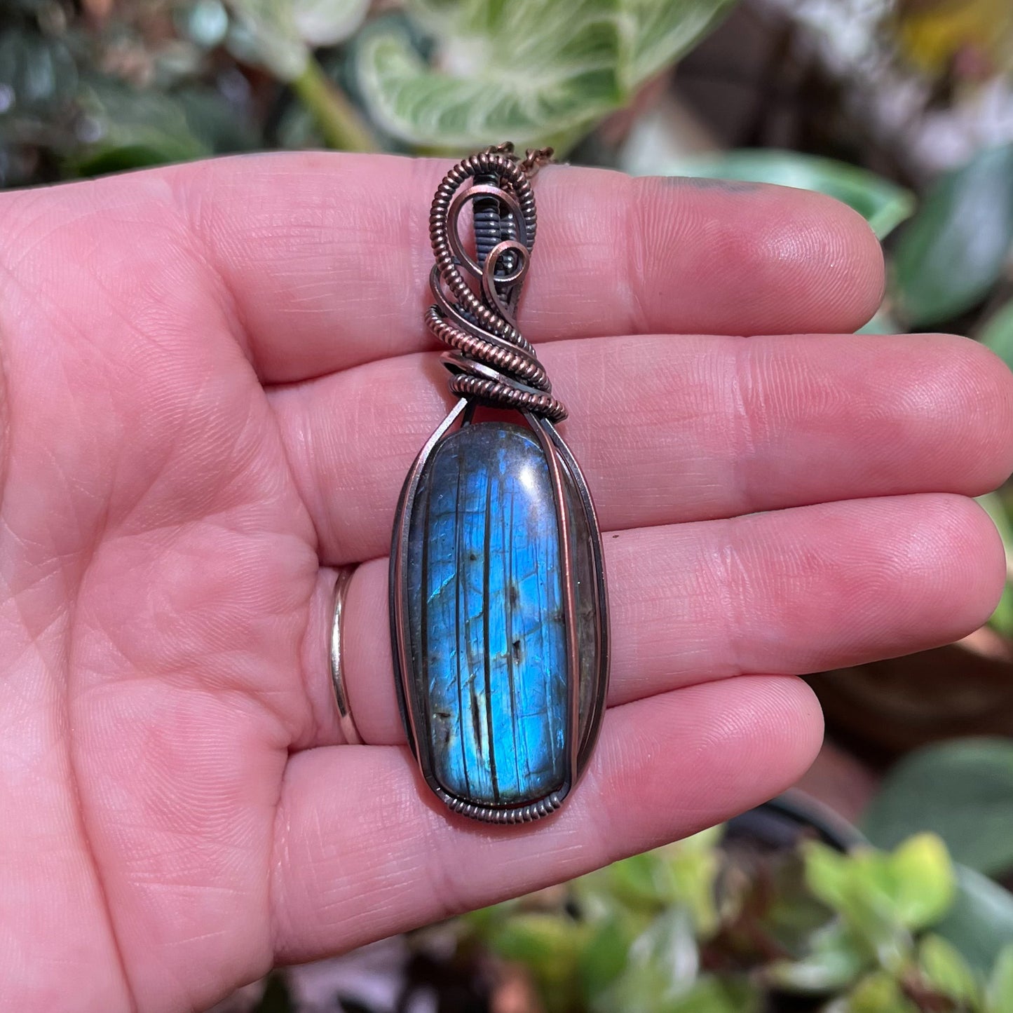 Labradorite Wrapped Antiqued Copper Pendant