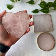 Load image into Gallery viewer, Rose Quartz Coaster With Faux Gold Edge
