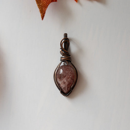 Strawberry Quartz Antiqued Copper Pendant