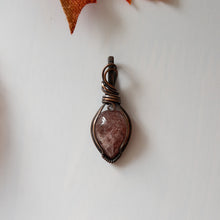 Load image into Gallery viewer, Strawberry Quartz Antiqued Copper Pendant
