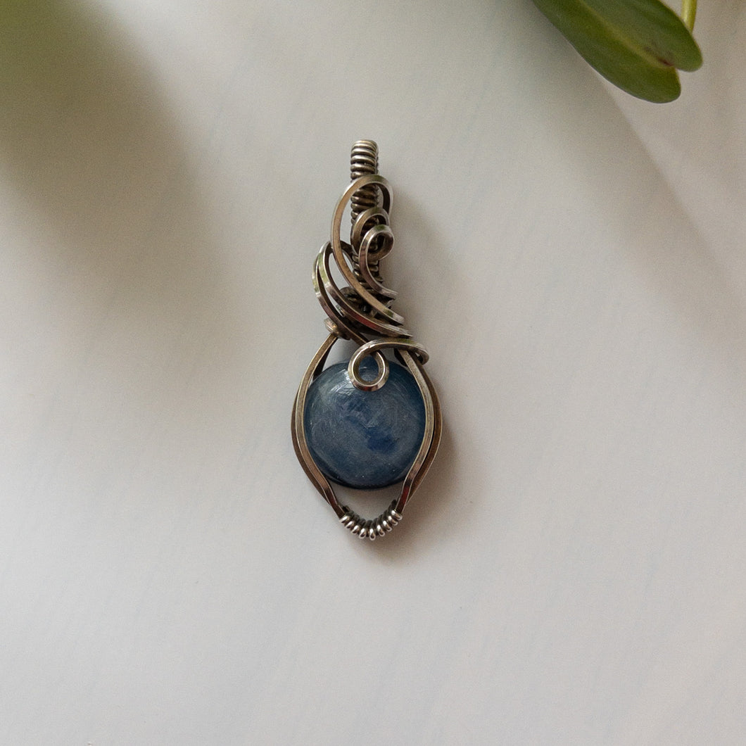 Blue Kyanite Antiqued Sterling Silver Pendant