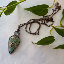 Load image into Gallery viewer, Moonstone &amp; Amazonite Antiqued Copper Wrapped Pendant
