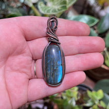 Load image into Gallery viewer, Labradorite Wrapped Antiqued Copper Pendant
