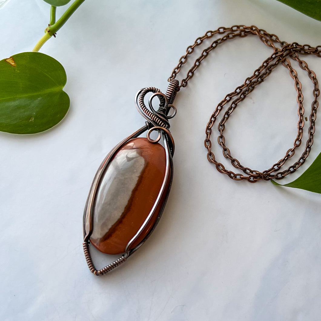 Polychrome Jasper & Antiqued Copper Wrapped Pendant