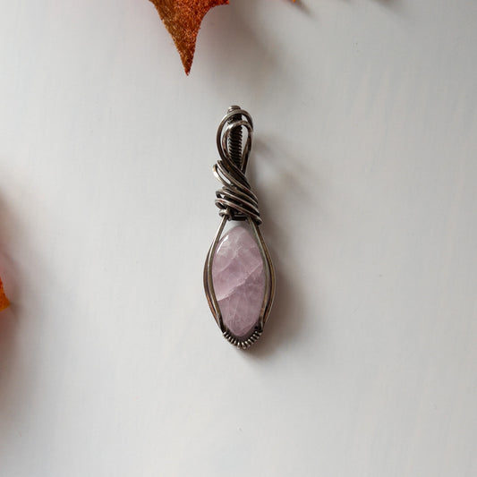 Kunzite Antiqued Sterling Silver Pendant