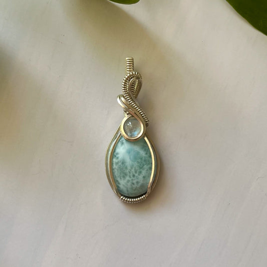 Larimar & Moonstone Sterling Silver Wrapped Pendant