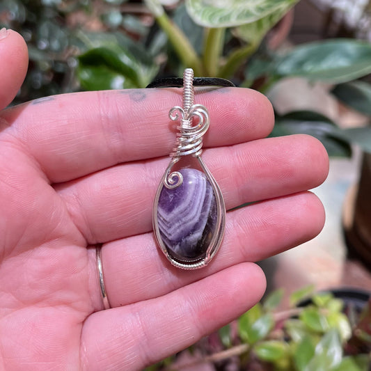 Chevron Amethyst Wrapped Sterling Silver Pendant