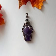 Load image into Gallery viewer, Amethyst Coffin Antiqued Copper Pendant
