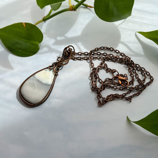 Dendritic Opal & Antiqued Copper Wrapped Pendant