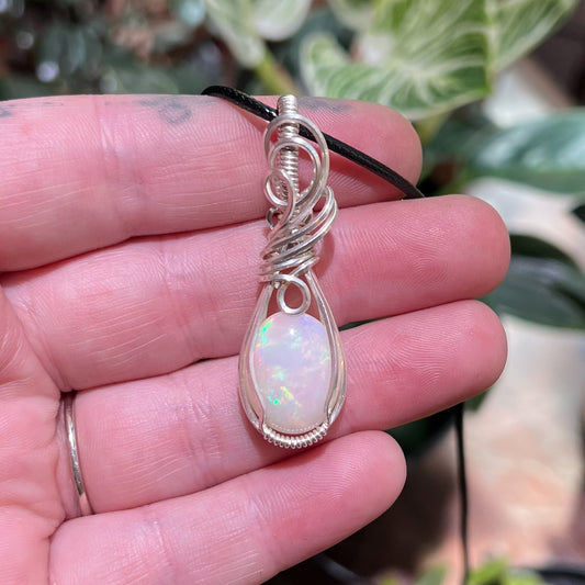 Ethiopian Opal Wrapped Sterling Silver Pendant