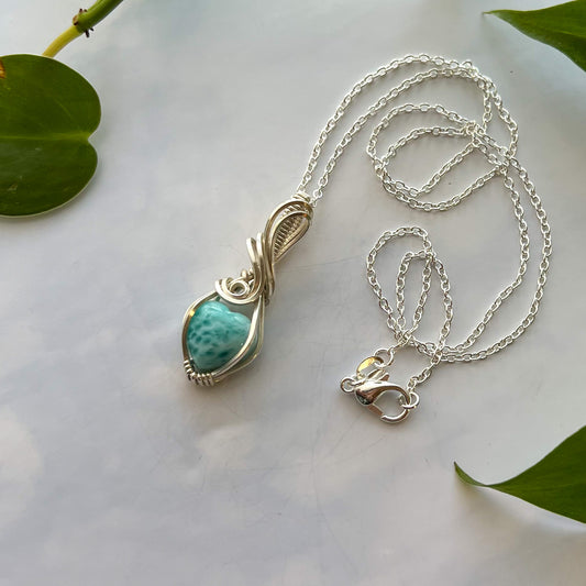 Larimar Heart & Sterling Silver Wrapped Pendant