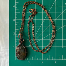 Load image into Gallery viewer, Labradorite Swirl Design Antiqued Copper Wrapped Pendant With Chain
