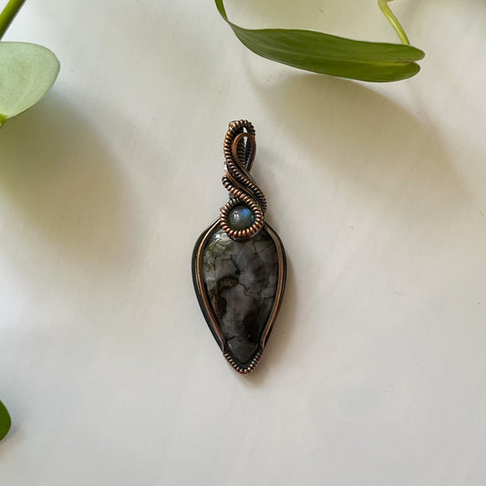 Indigo Gabbro & Labradorite Copper Wrapped Pendant