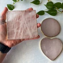 Load image into Gallery viewer, Rose Quartz Coaster With Faux Gold Edge
