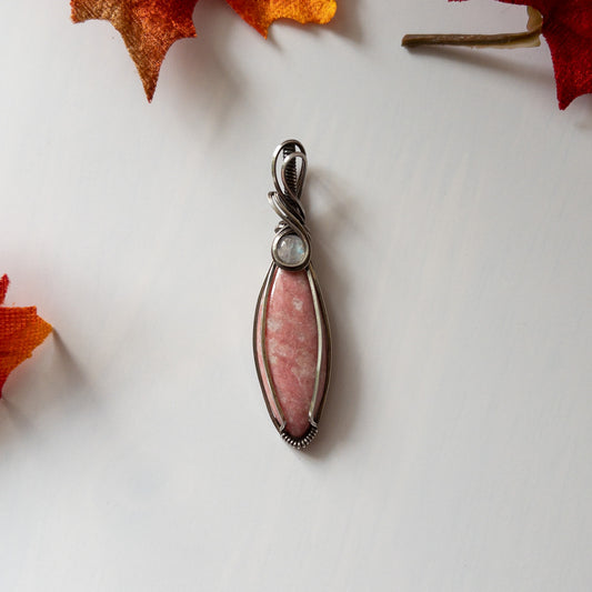 Thulite & Moonstone Antiqued Sterling Silver Pendant