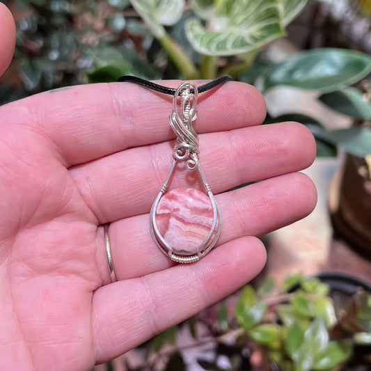 Rhodochrosite Wrapped Sterling Silver Pendant