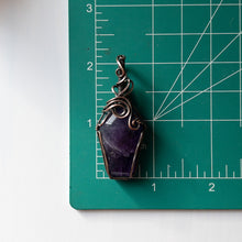 Load image into Gallery viewer, Amethyst Coffin Antiqued Copper Pendant
